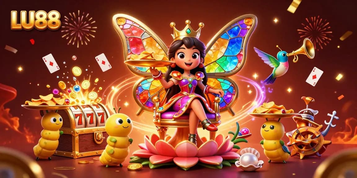 Engage in LU88's vibrant casino world with 3D characters and slot machines, showcasing excitement and luxury.