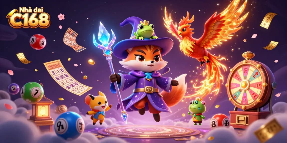 Engage with Nhà cái C168 through a vibrant 3D fantasy casino display featuring rich gambling elements.