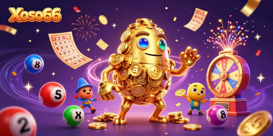 Xoso66 offers thrilling lottery gaming with a dynamic scene of bounce and joy captured in vivid colors.