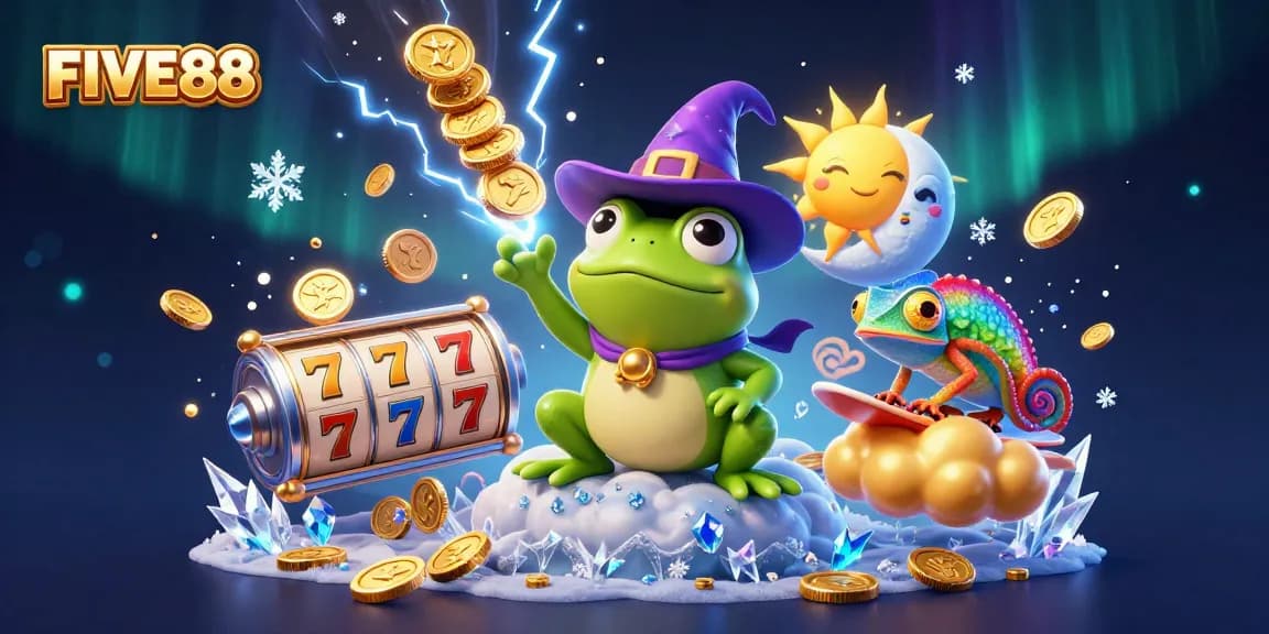 Experience thrilling gaming action at FIVE88 with vibrant characters and exciting slot games.