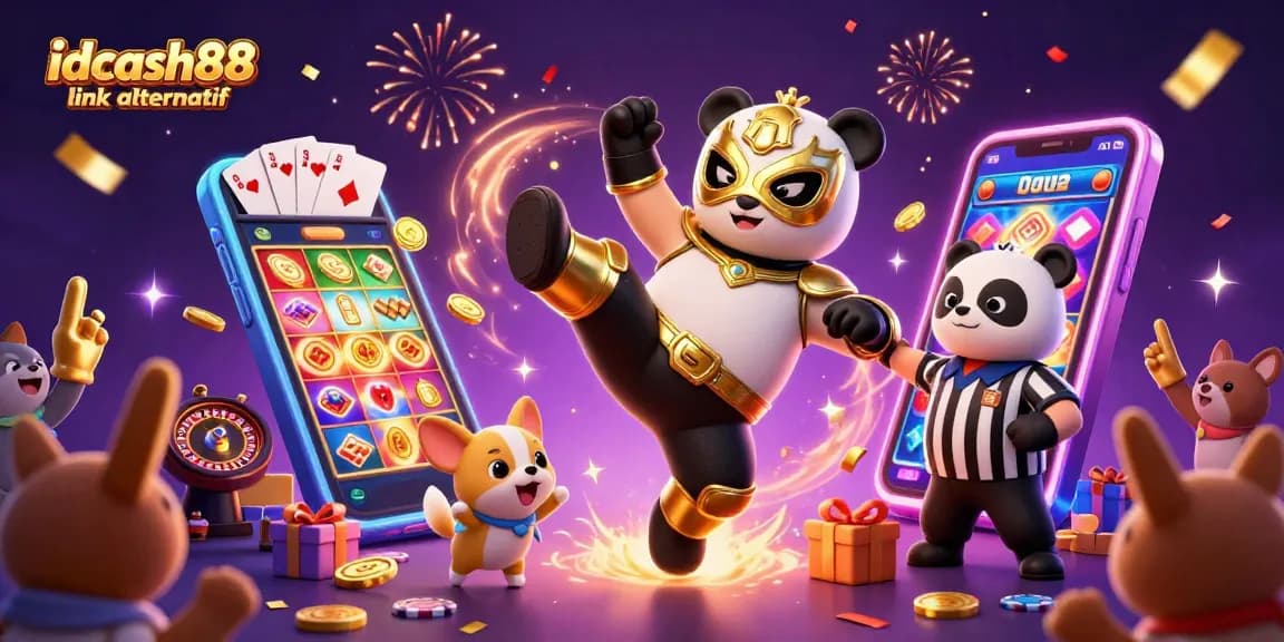 Experience exciting gameplay on idcash88 link alternatif with a fun, energetic scene featuring vibrant animations and casino elements.