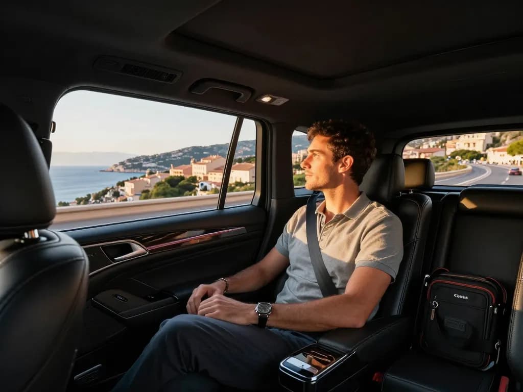 Taxi Saint Tropez - Trajet privé luxueux mettant en avant le confort et les vues panoramiques le long de la côte méditerranéenne.