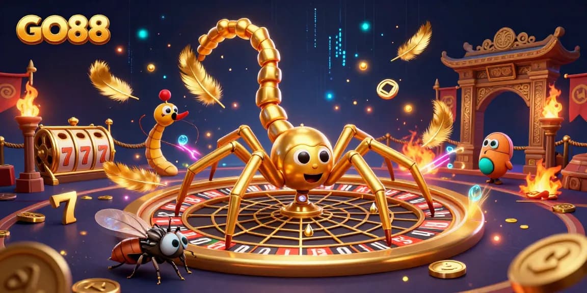 Engage with GO88's exciting roulette wheel scene featuring animated casino characters.