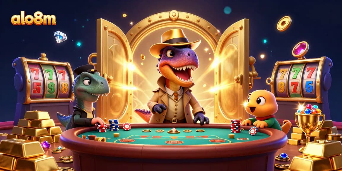 Experience thrilling slots excitement with alo8m in a vibrant casino scene filled with action.