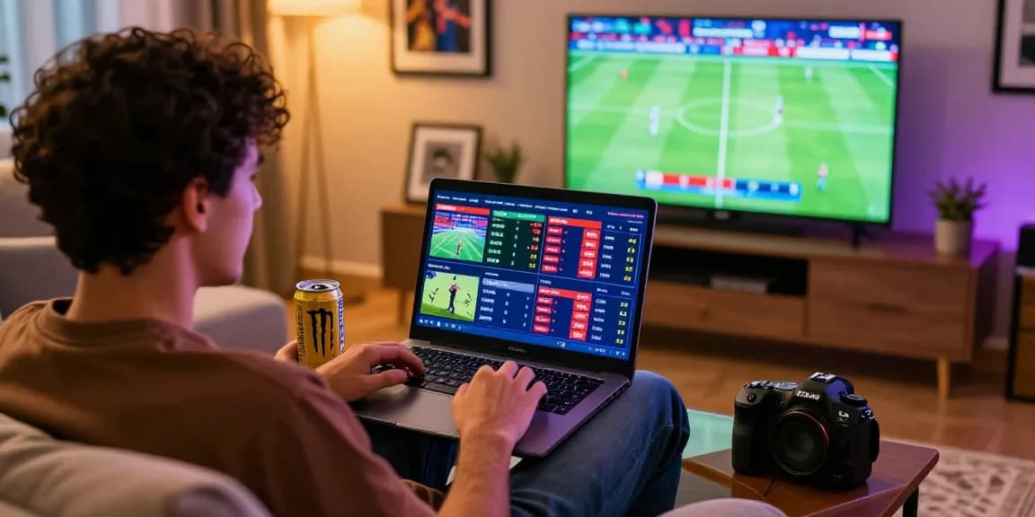 Engaged bettor enjoying puntowin paraguay online sports betting experience at home with live events displayed.