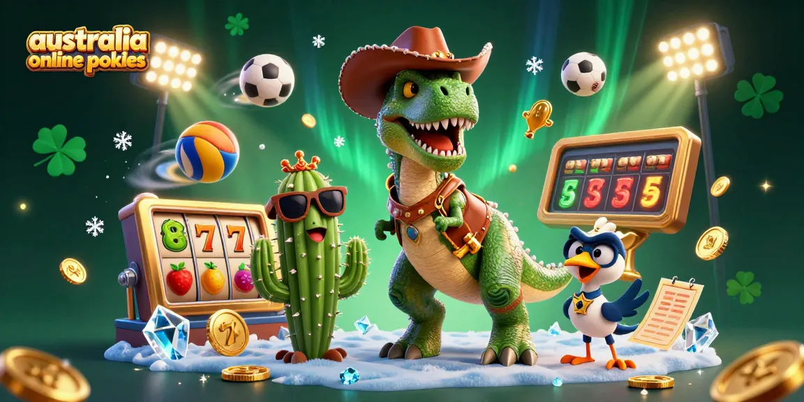 Engage in australia online pokies with a vibrant scene of a cowboy dinosaur, his cactus friend, and a roadrunner amidst dynamic gaming elements.