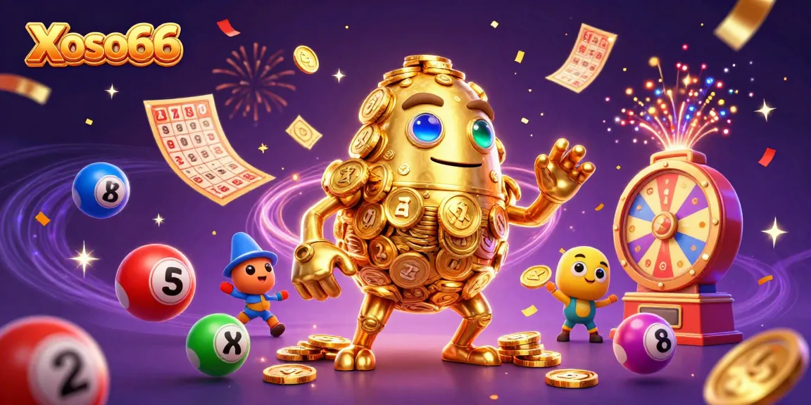 Xoso66 offers thrilling lottery gaming with a dynamic scene of bounce and joy captured in vivid colors.