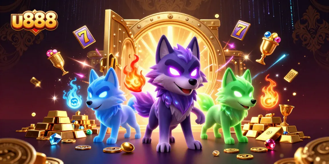 u888 thrilling slot gaming scene with ghostly wolves and luxury treasures