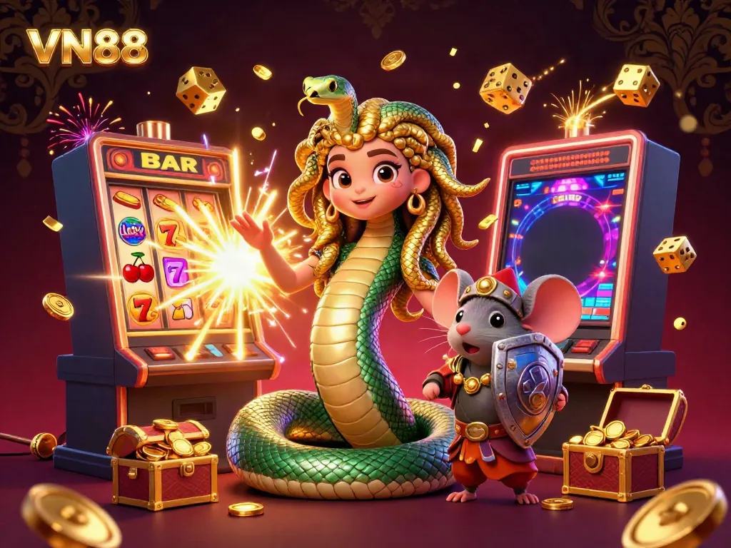 Experience the thrills at VN88's vibrant casino with slots, golden coins, and dynamic game elements.