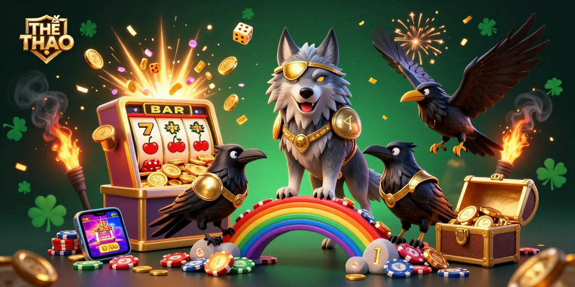 Engage with THỂ THAO's vibrant 3D casino scene featuring an Odin wolf and jackpots.