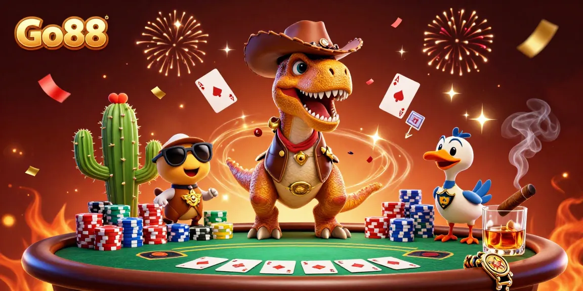 Experience thrilling poker action at Go88 with vibrant characters and dynamic casino elements.
