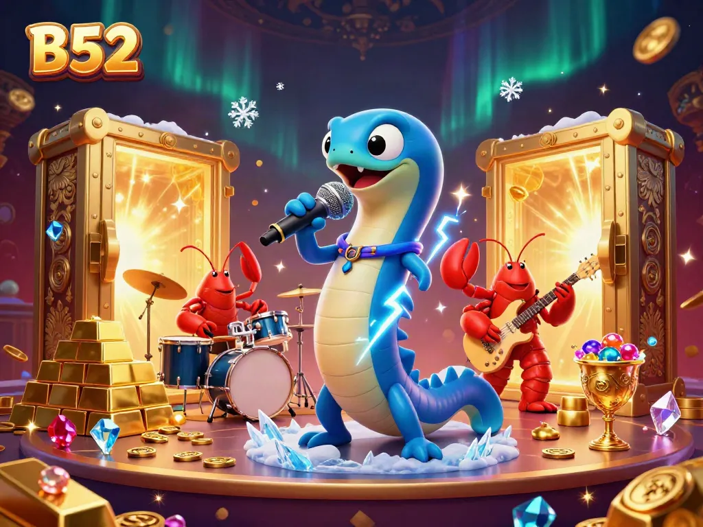 Experience thrilling B52 gaming excitement with electric eel DJ and vibrant underwater casino scene.