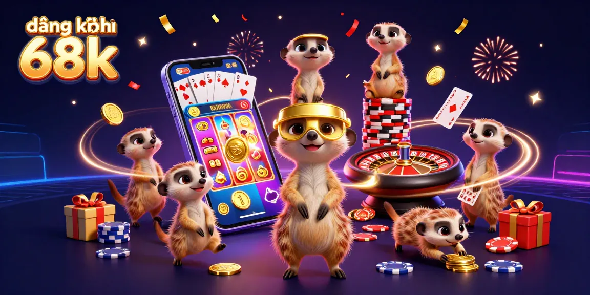 Engage with đăng ký nhận 68k at an exciting casino scene featuring playful meerkats and dynamic games.