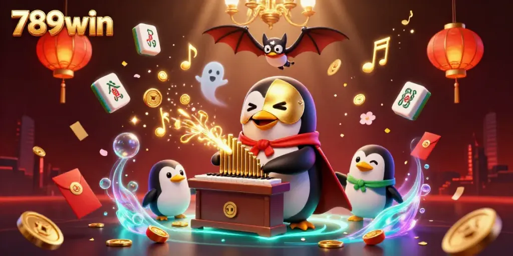 Experience the excitement of 789win with a phantom opera penguin and gold-themed gaming elements.