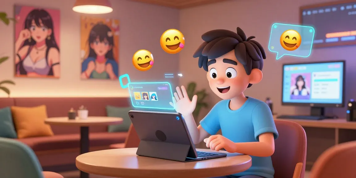 Engaging ai ecchi chat scene in vibrant digital lounge with animated character, showcasing lively interactions.