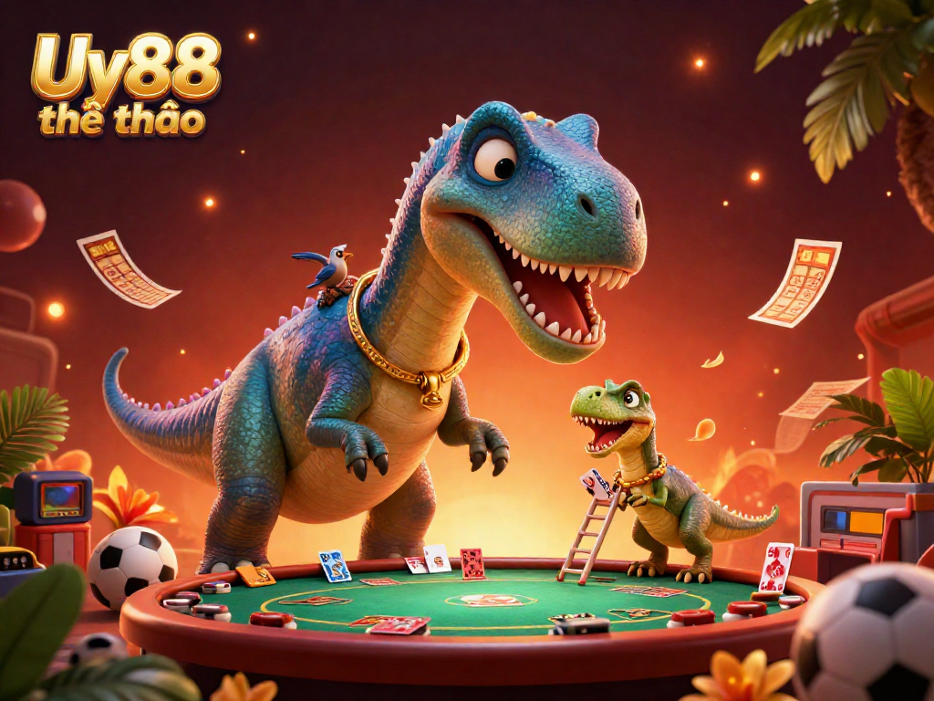 Experience Uy88 thể thao through an energetic 3D sports betting scene with vibrant characters and dynamic betting elements.