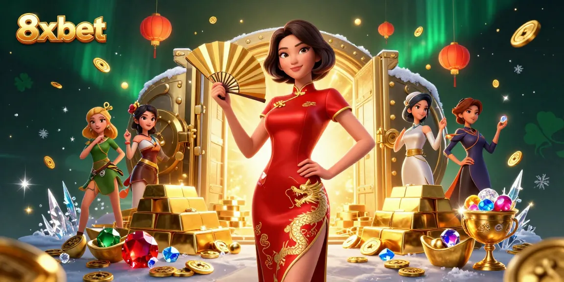 Experience exciting gameplay at 8xbet with colorful gold coins and dynamic casino elements.