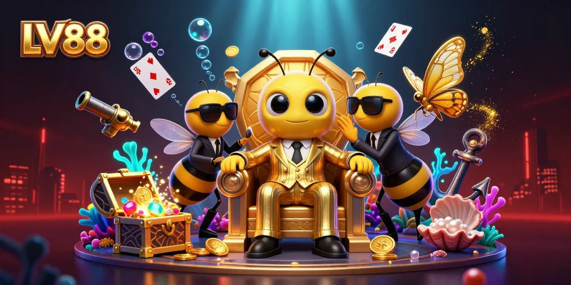 Experience the thrills of LV88's vibrant underwater casino with cartoon bee mob boss and treasures.
