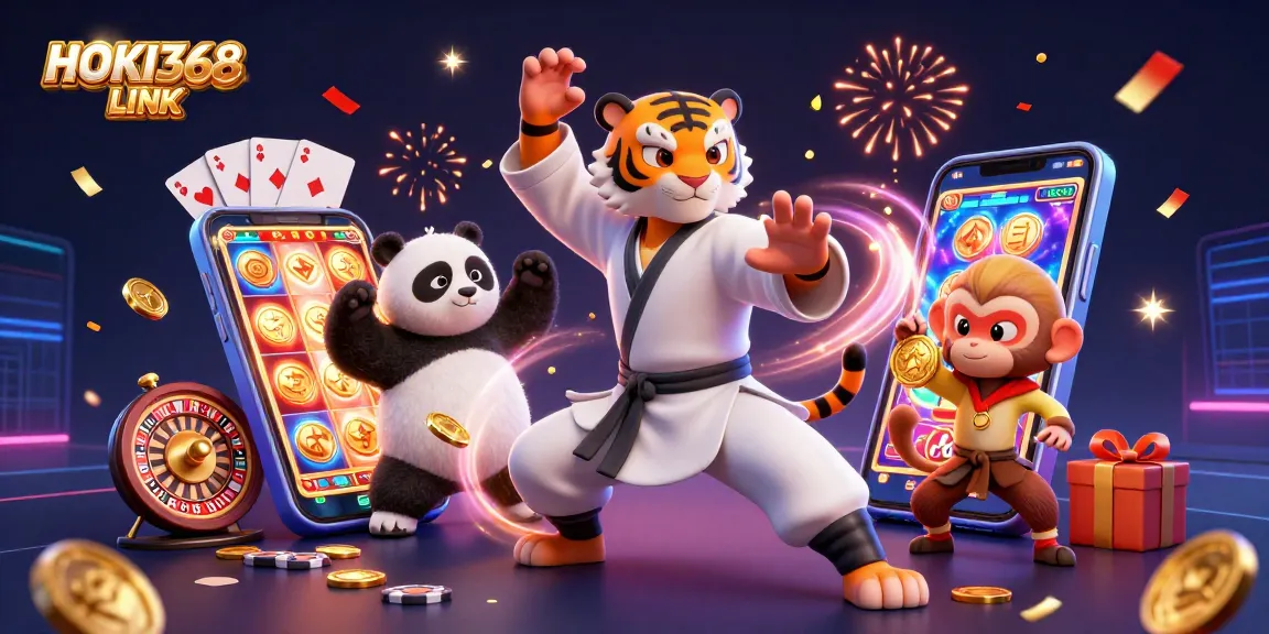 Engage with the thrilling HOKI368 LINK casino world featuring vibrant characters and dynamic gaming elements.