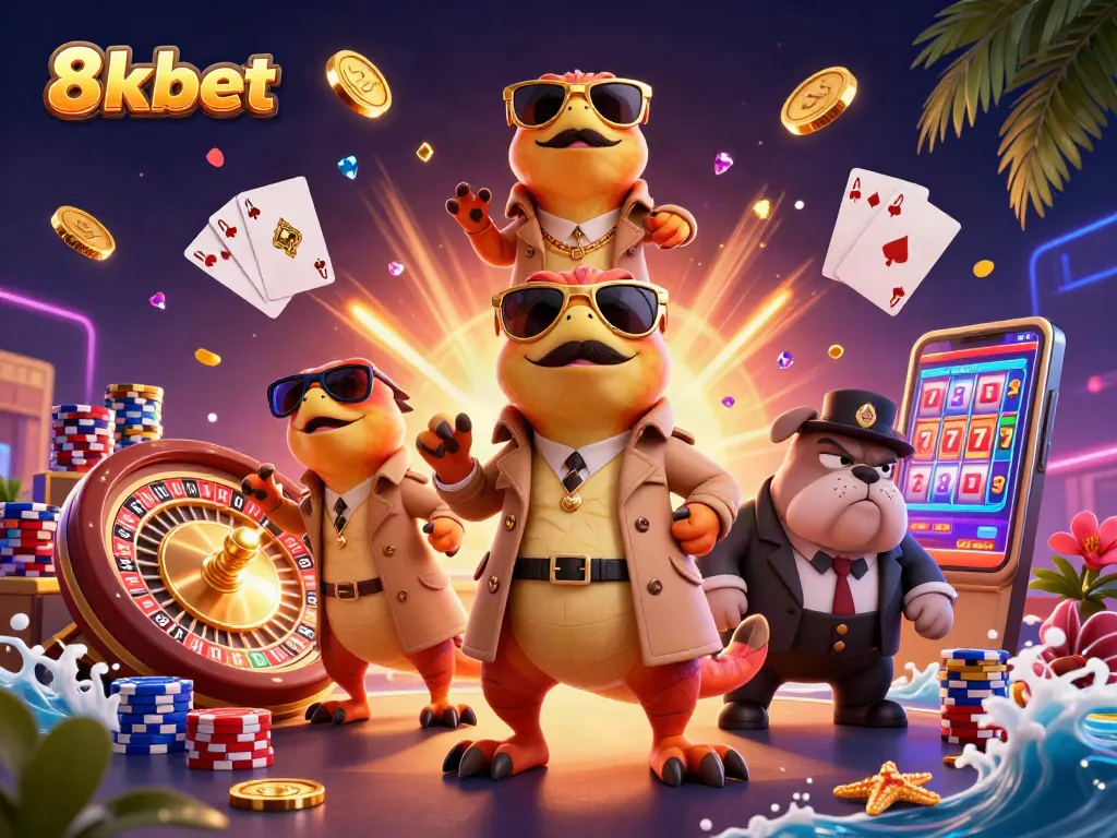 Play thrilling games and win with 8xbet's vibrant casino atmosphere featuring raptors in disguise.