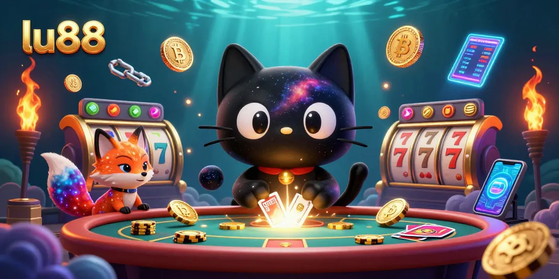 Capitalize on lu88's dynamic gaming atmosphere with a 3D cosmic casino featuring vibrant characters and currency.