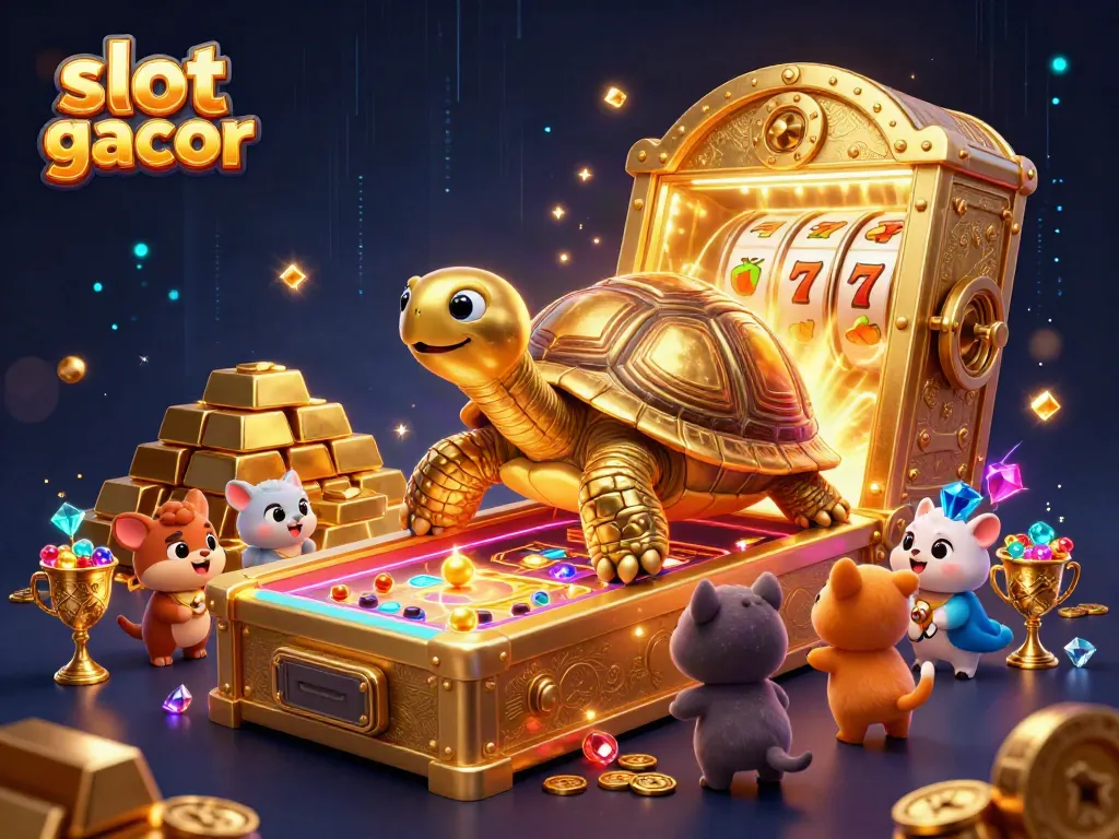 Experience slot gacor thrills with a golden tortoise pinball machine and joyful animals.