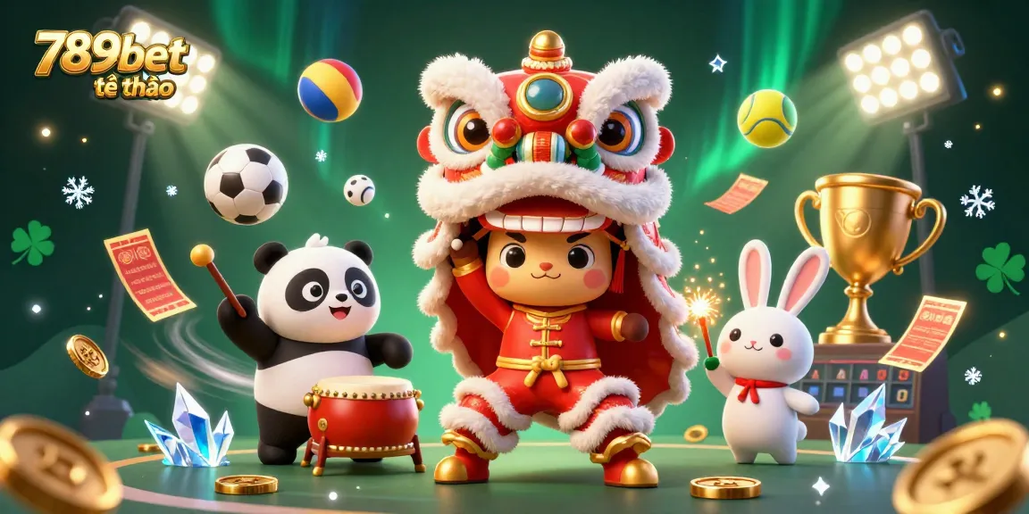 Engage 789bet thể thao with vibrant 3D cartoon characters, sports elements, and festive decorations in an exciting scene.