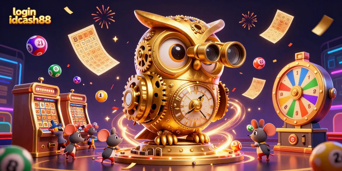 Engage with the excitement of login idcash88 as the golden owl surveys a vibrant casino scene.