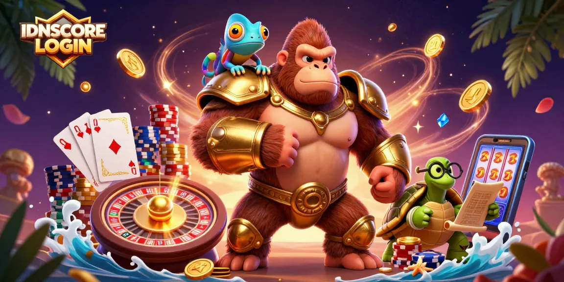 Win big with IDNSCORE LOGIN while enjoying a vibrant online casino adventure with colorful characters.