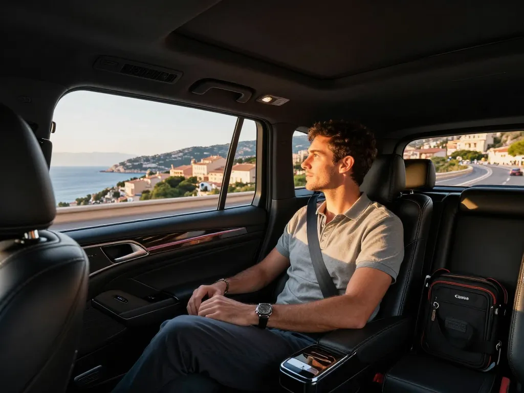 Taxi Saint Tropez - Trajet privé luxueux mettant en avant le confort et les vues panoramiques le long de la côte méditerranéenne.