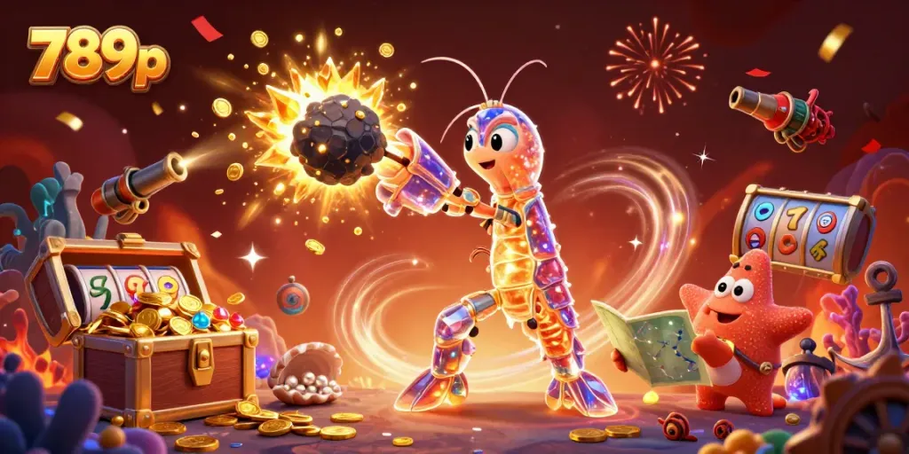 Engage with the vibrant world of 789p where a galactic samurai mantis shrimp and starfish battle through an explosive treasure scene.