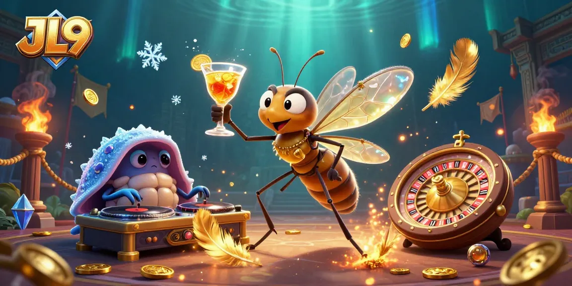 JL9 casino mascot illustrated with vibrant colors and dynamic elements in a thrilling gambling scene.