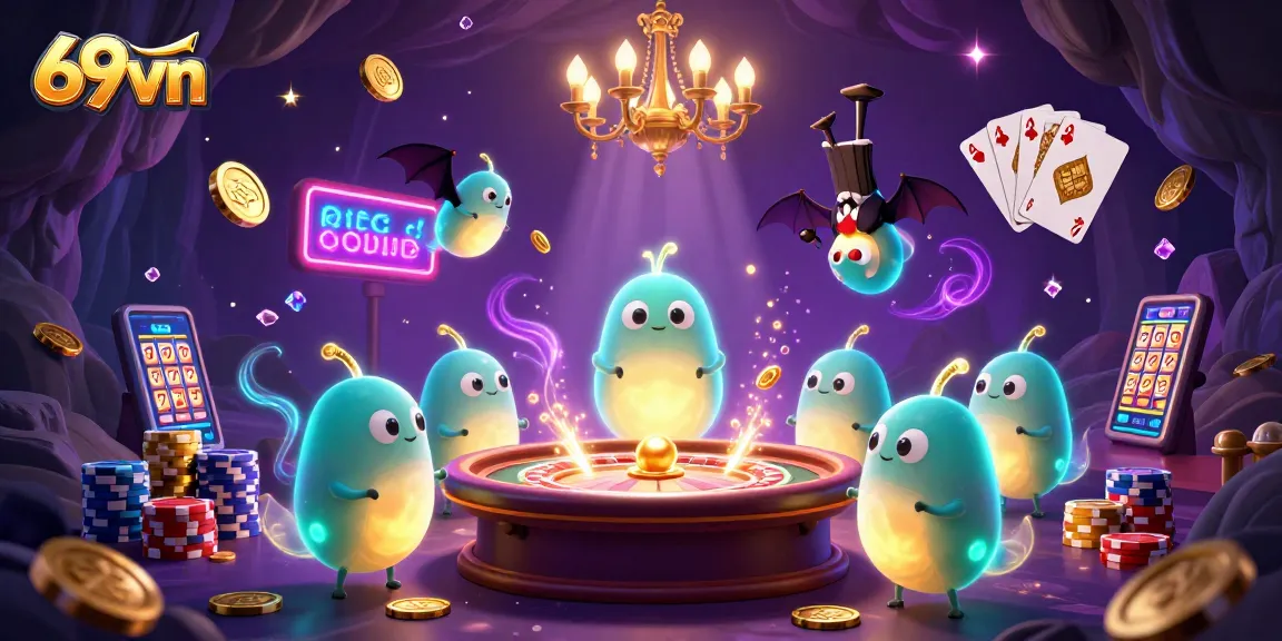 Experience the vibrant casino energy with 69vn's dazzling glowworms illuminating the gaming scene.