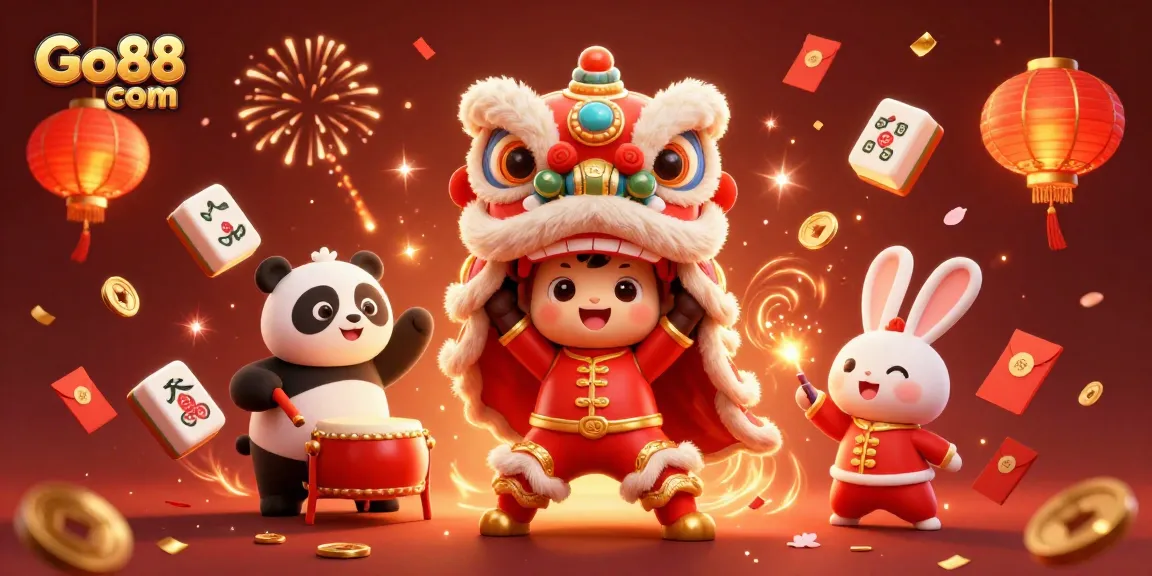 Experience excitement at Go88 com with lively characters and a festive atmosphere in this vibrant 3D illustration.