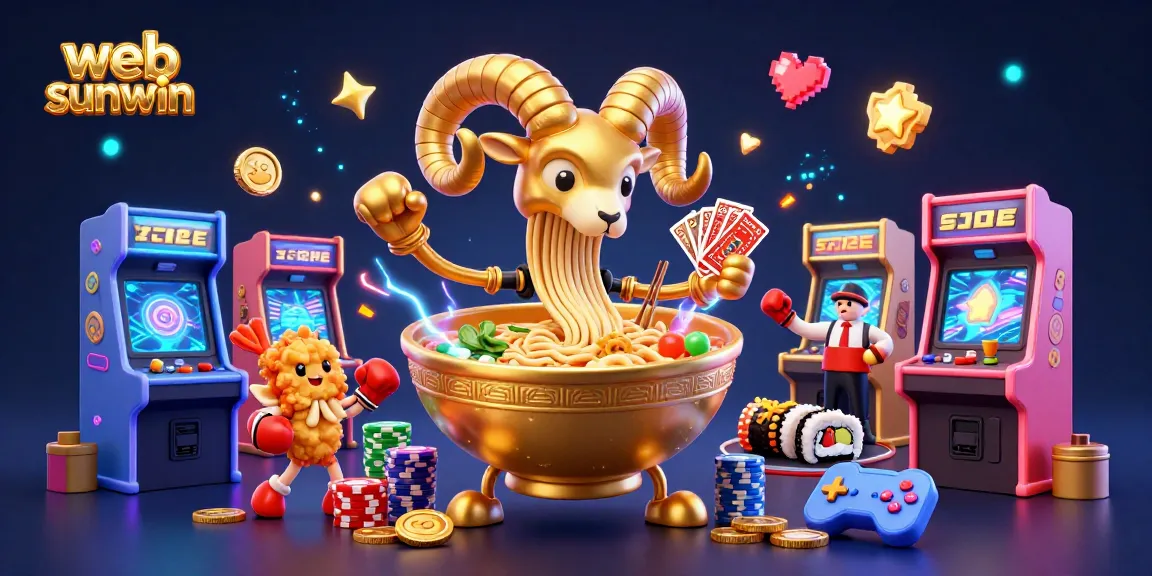 Engage with thrilling games at web sunwin, featuring lively 3D characters in a vibrant casino scene.